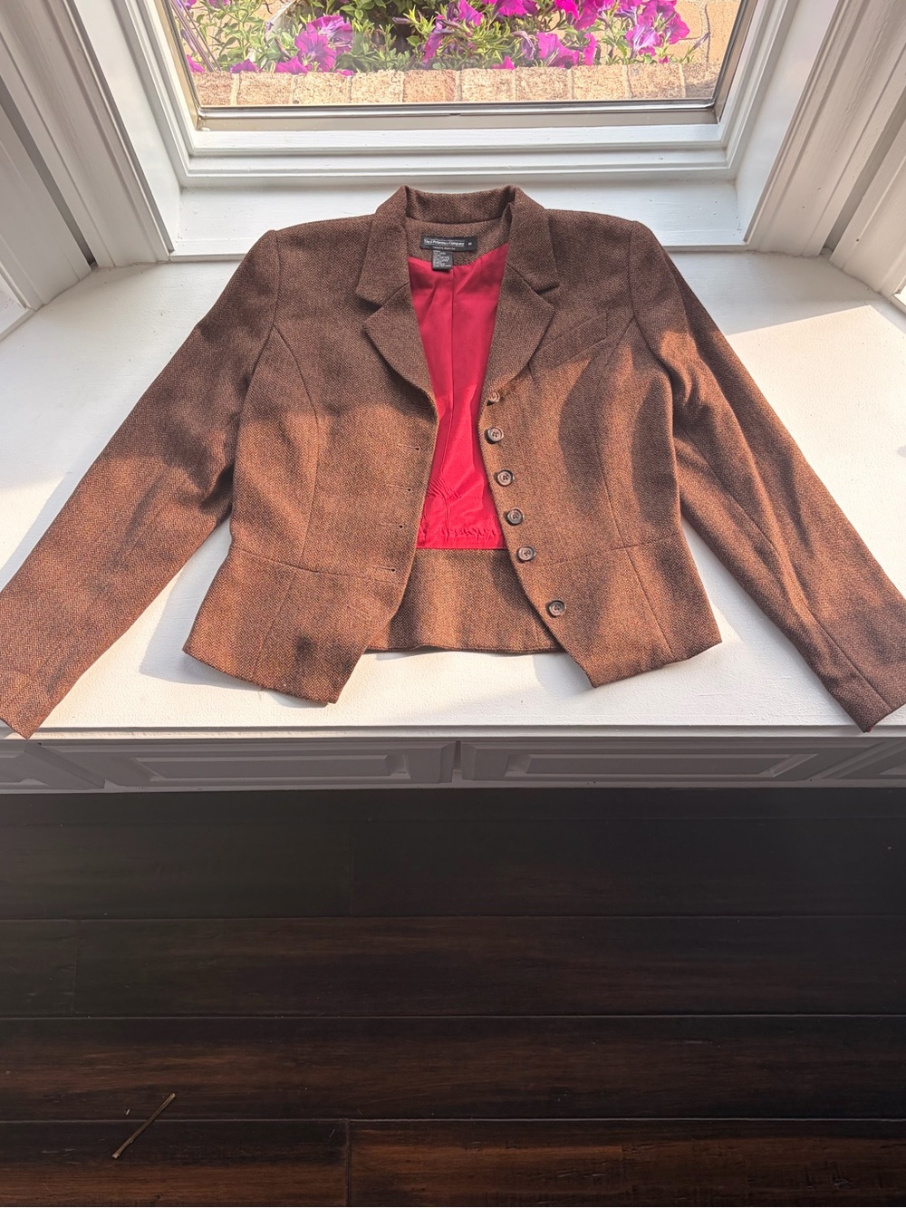 Brown Wool Blend Women's Blazer Jacket with Red Lining